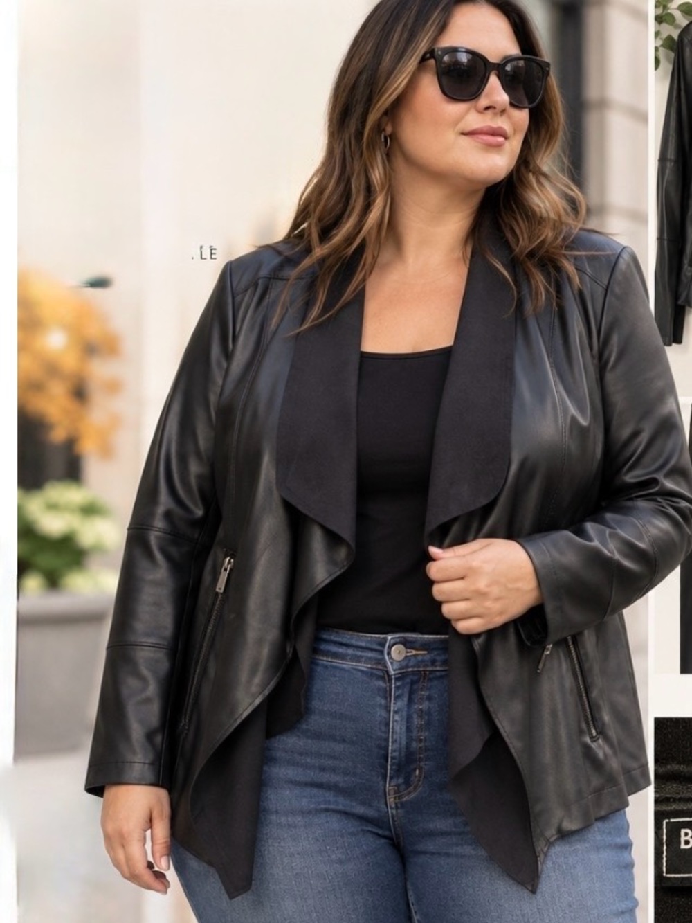 Bagatelle Collection 2X Black Faux Leather Waterfall Draped Jacket